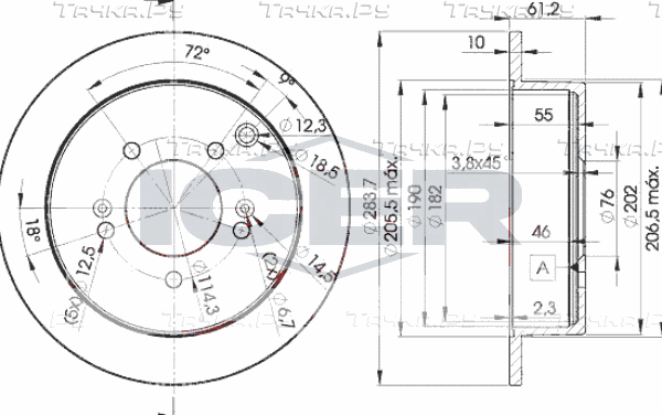 Тормозной диск Icer задний для Hawtai Boliger 2011-2026. Артикул 78BD2907-2