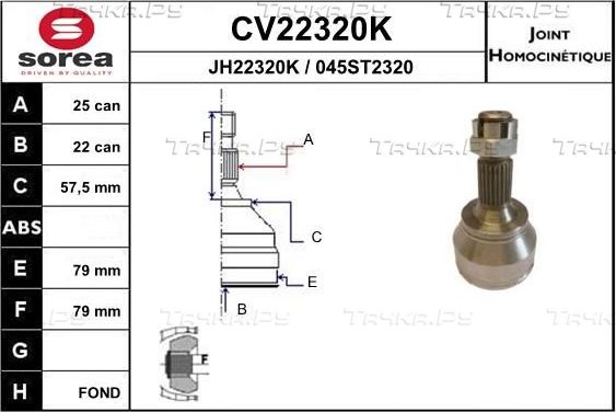 Шрус наружный (граната) EAI передний для Citroen Berlingo I 1996-2011. Артикул CV22320K