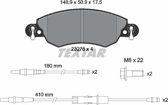 Тормозные колодки Textar передние для Citroen C5 I 2001-2004. Артикул 2327601