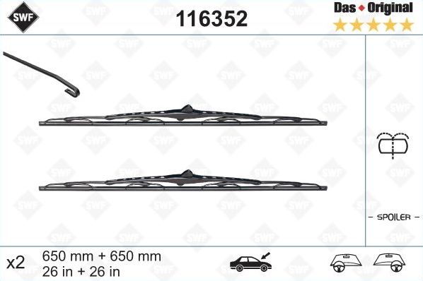 Щетки стеклоочистителя (дворники) SWF для Citroen C8 I 2002-2014. Артикул 116352