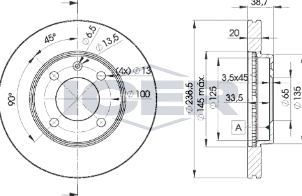 Тормозной диск Icer. Артикул 78BD3975-2