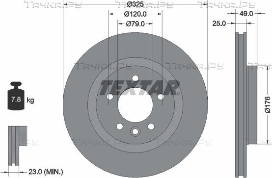 Тормозной диск Textar Pro задний для Land Rover Range Rover Sport II 2013-2026. Артикул 92307803
