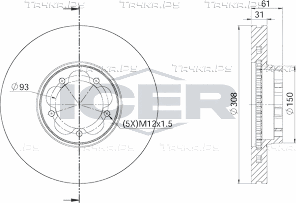 Тормозной диск Icer передний для Ford Transit VIII 2013-2026. Артикул 78BD6548-1