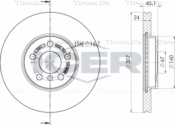Тормозной диск Icer передний для MINI Clubman II (F54) 2014-2026. Артикул 78BD0041-2