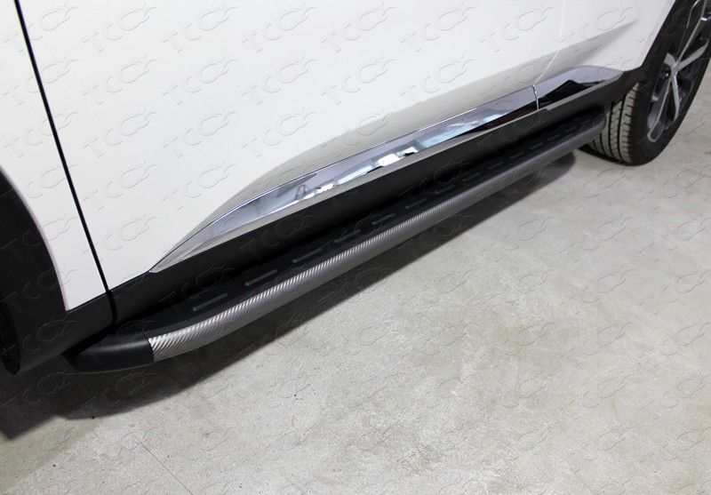 Пороги алюминиевые ТСС с пластиковой накладкой 1720 мм для Haval F7 (1,5 л, 4WD) 2019-2022 Карбон серые. Артикул HAVF719-34GR