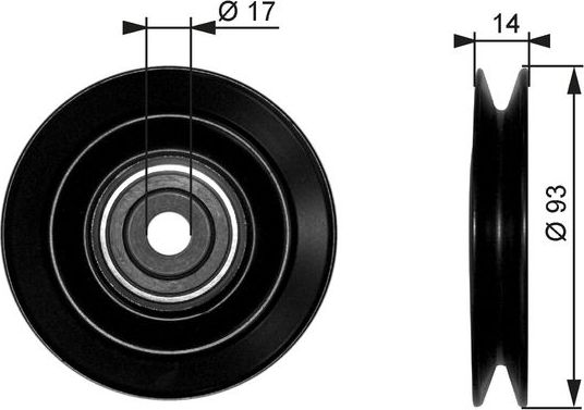 Направляющий (ведущий) ролик приводного клинового ремня Gates DriveAlign® для Dodge Caravan III 1995-2000. Артикул T38003