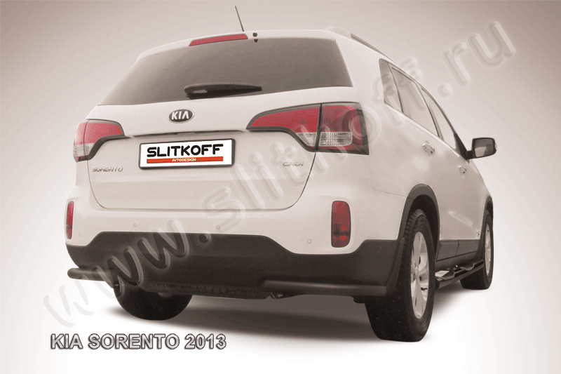 Защита Slitkoff задняя d57 уголки ЧЕРНАЯ матовая для Kia Sorento II рестайлинг 2012-2026. Артикул KS13-014B