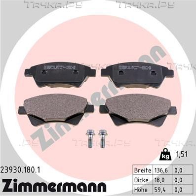 Тормозные колодки Zimmermann передние для Renault Megane II 2002-2009. Артикул 23930.180.1