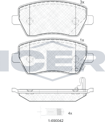 Тормозные колодки Icer передние для Suzuki Splash I 2008-2015. Артикул 181748