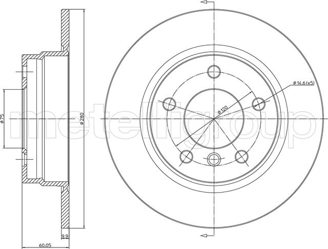 Тормозной диск Metelli задний для BMW 3 III (E36) 1990-1999. Артикул 23-0229C