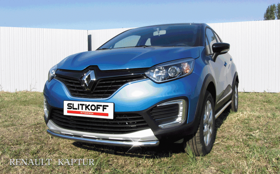 Защита Slitkoff переднего бампера d42 для Renault Kaptur 2WD 2016-2026. Артикул RK2WD002