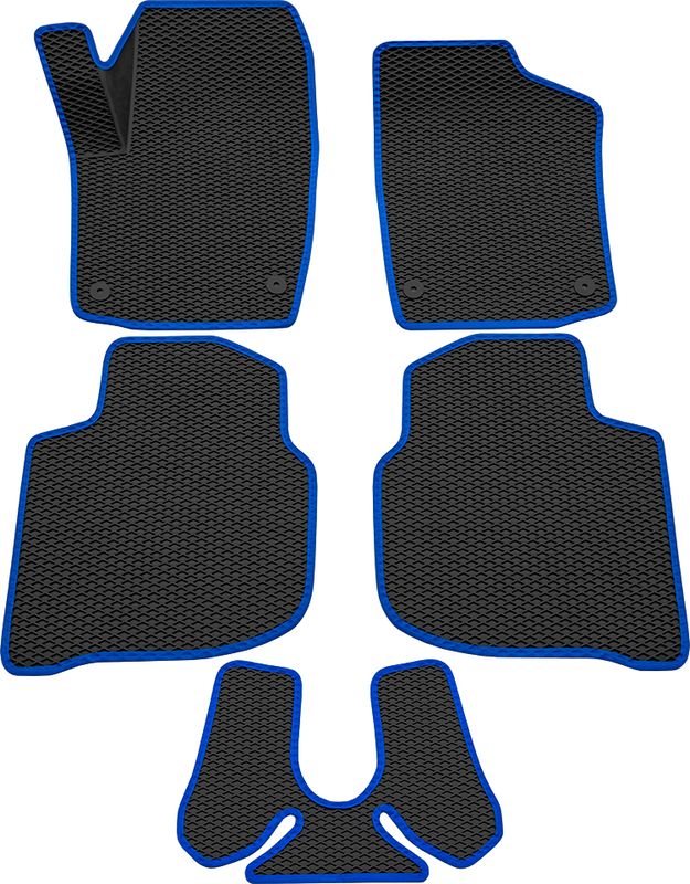 Коврики Rezkon 3D EVA Ромб резиновые для салона Volkswagen Polo VI 2020-2026 Синий кант. Артикул 9235020203