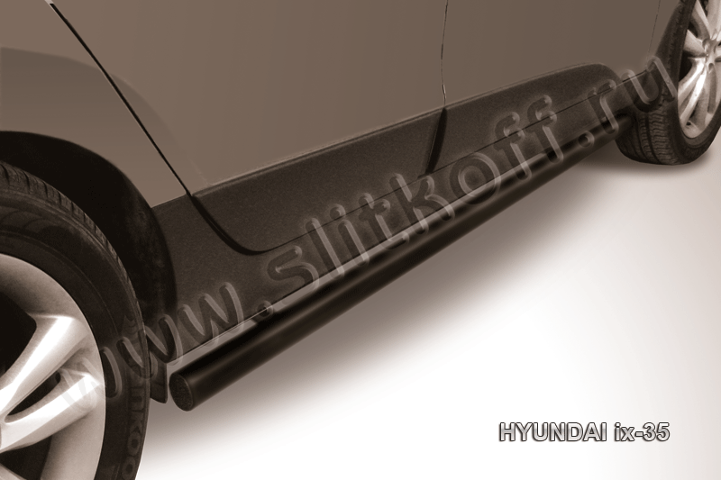 Пороги Slitkoff труба d57 ЧЕРНЫЕ матовые для Hyundai ix35 2009-2026. Артикул Hix35-006B