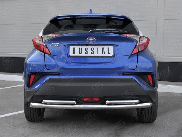 Защита РусCталь заднего бампера d63 дуга-d42х2 дуги для Toyota CH-R 2018-2026. Артикул TCHZ-003033