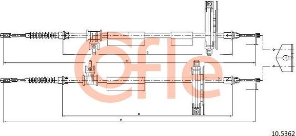 Трос ручника (тросик ручного тормоза) Cofle задний для Ford Focus I 1998-2005. Артикул 92.10.5362