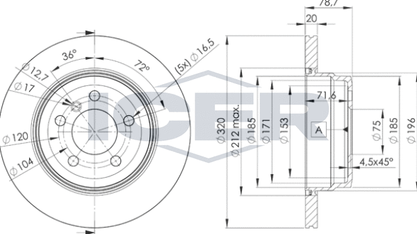 Тормозной диск Icer задний для BMW X5 II (E70) 2006-2013. Артикул 78BD1970-2