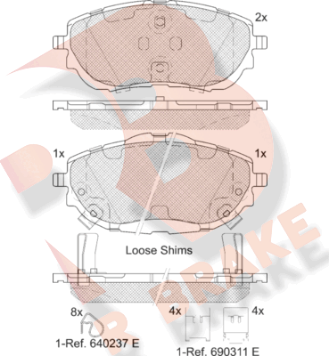Тормозные колодки R Brake передние для Toyota Corolla E170, E180 2013-2019. Артикул RB2129