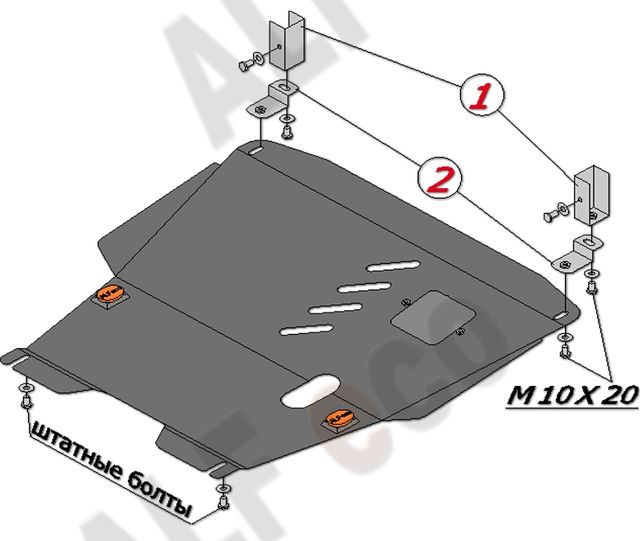 Защита алюминиевая Alfeco для картера и КПП Toyota Echo 2000-2005. Артикул ALF.24.44 AL4