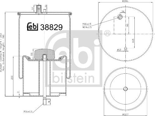 Пневмоподушка (пневморессора) Febi Bilstein задняя правая/левая для Volvo  FL 2000-2026. Артикул 38829
