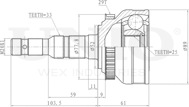 ШРУС наружный (Unio). Артикул CVJ-20085