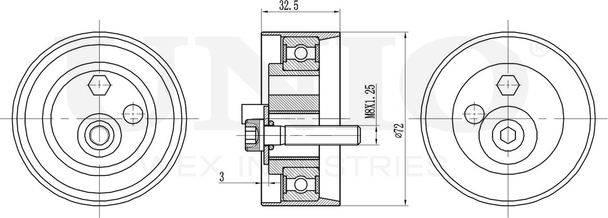 Ролик зубчатого ремня ГРМ натяжной (Unio). Артикул TNS-10254