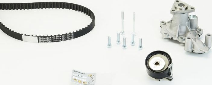 Помпа (водяной насос) с комплектом ремня ГРМ ContiTech. Артикул CT1189WP1
