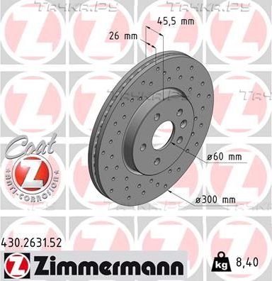 Тормозной диск Zimmermann Sport Coat Z передний для Opel Mokka I 2012-2026. Артикул 430.2631.52