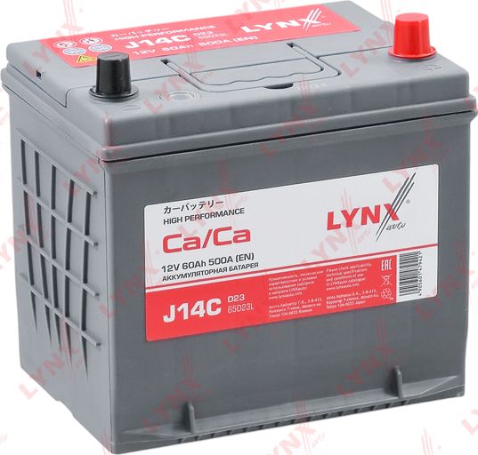 Аккумулятор 60 Ah, 500 A, обратная, 230X168X220, JIS 65D23L (Lynxauto) Lynxauto. Артикул J14C