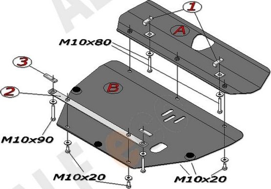 Защита алюминиевая Alfeco для картера и КПП Hyundai Elantra III XD (Тагаз) 2000-2006. Артикул ALF.10.03al