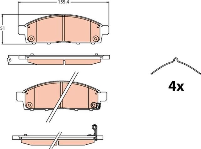 Тормозные колодки TRW передние для Mitsubishi L200 V 2014-2026. Артикул GDB2124