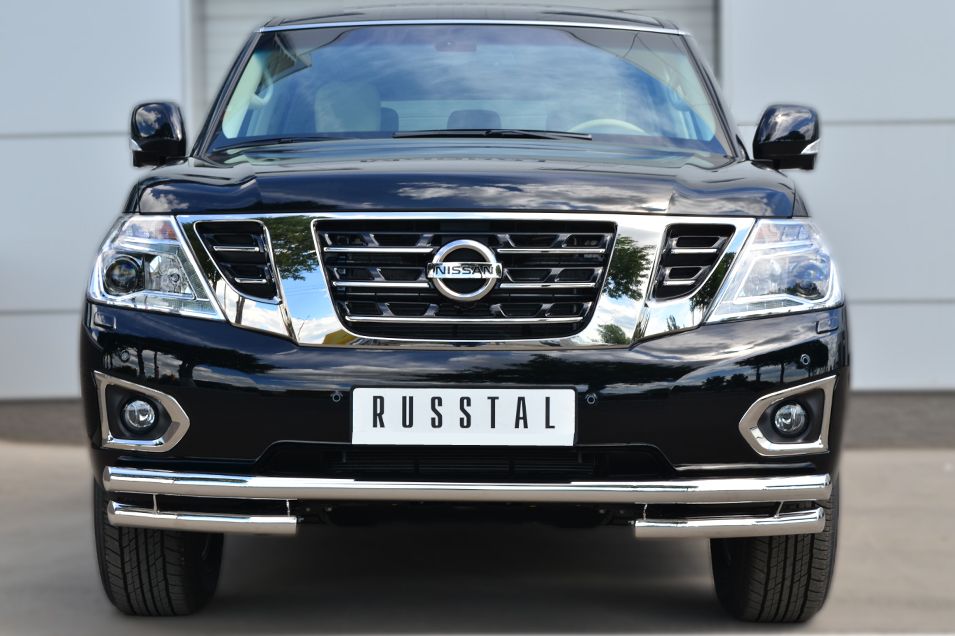 Защита RusStal переднего бампера d63 (секции) d63 (уголки) для Nissan Patrol Y62 2014-2026. Артикул PATZ-001725