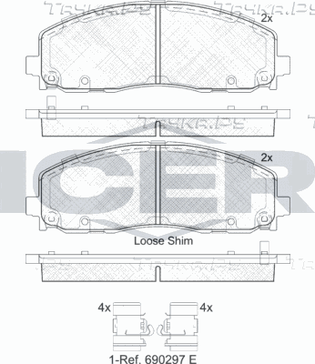 Тормозные колодки Icer передние для Jeep Wrangler IV (JL) 2017-2026. Артикул 182054