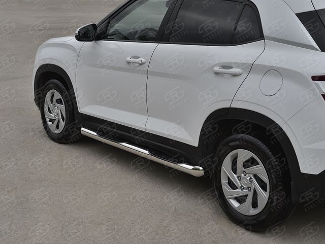 Защита порогов RusStal труба d76 с накладкой (вариант 1) для Hyundai Creta II 2021-2026. Артикул HCRT-0038241