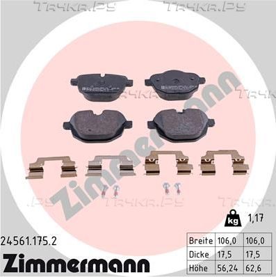 Тормозные колодки Zimmermann задние для BMW Z4 II (E89) 2009-2016. Артикул 24561.175.2
