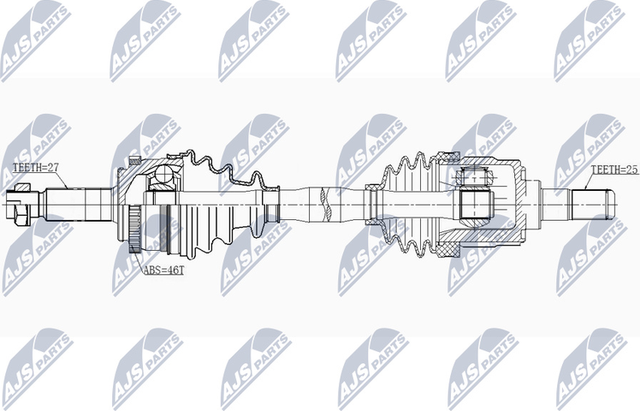 Полуось (привод в сборе, приводной вал) NTY передняя левая для Kia Proceed II 2013-2026. Артикул NPW-KA-344