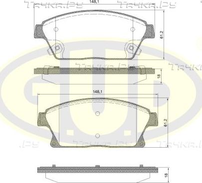 Тормозные колодки G.U.D. передние для Chevrolet Tracker III (Trax) 2012-2026. Артикул GBP143102