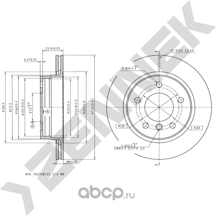 Диск тормозной задний BMW 3 E36/E46 90-06 (Zennek). Артикул DBD0231