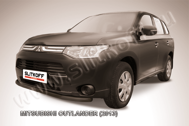 Защита Slitkoff переднего бампера d57 ЧЕРНАЯ матовая для Mitsubishi Outlander III 2013-2014. Артикул MOUT13-003B
