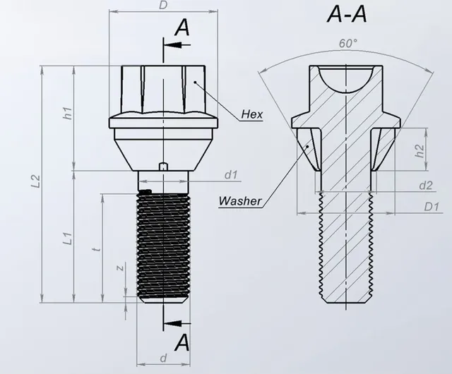Болт колесный M14x1.5x30x61. конус подвижный. кл.19. дакромет для а/м Volvo (Airline). Артикул ABLT022