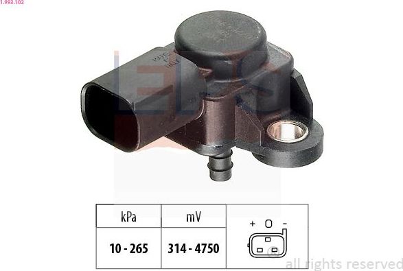 Датчик абсолютного давления (ДАД, MAP) EPS Made in Italy - OE Equivalent для Mercedes-Benz V-Класс I (W638) 1996-2003. Артикул 1.993.102