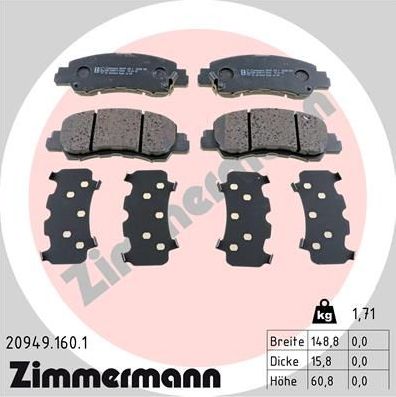 Тормозные колодки Zimmermann. Артикул 20949.160.1