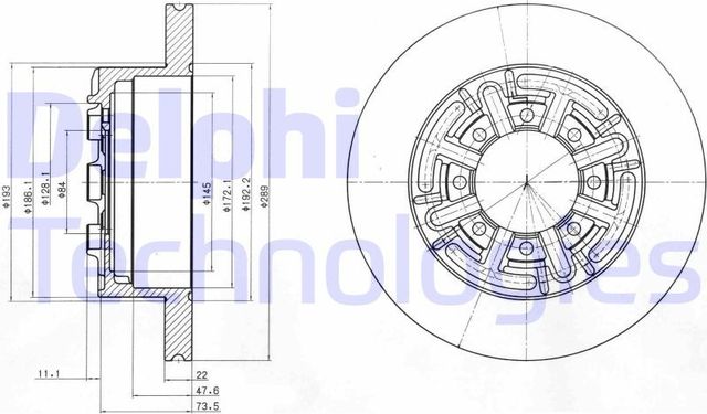Тормозной диск Delphi задний для IVECO Daily II 1989-1999. Артикул BG4171
