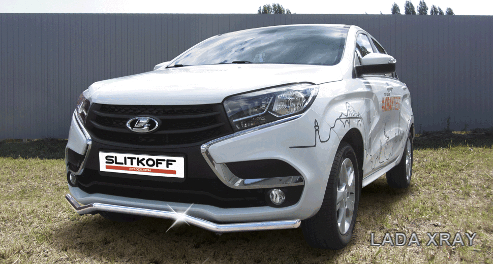 Защита Slitkoff переднего бампера d42 волна для Lada Xray 2015-2026. Артикул LadXR001