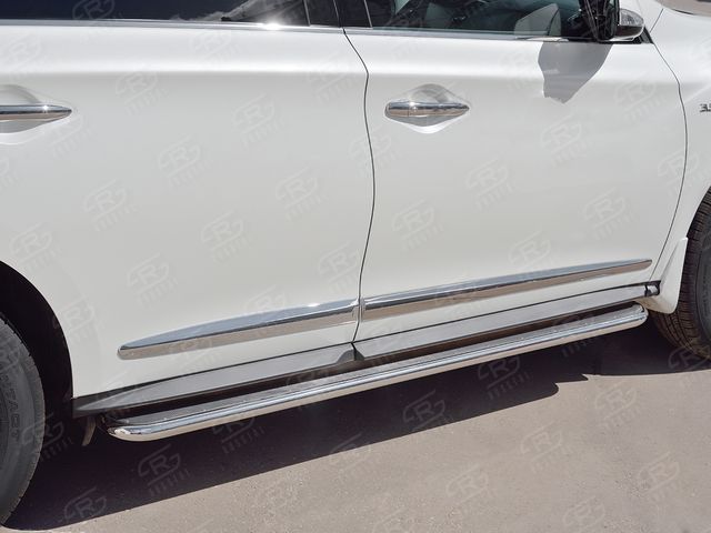 Защита порогов РусCталь труба d42 с листом (Лист алюм, проф. нерж) (вариант 3) для Infiniti QX60 2016-2025. Артикул IQXL-0026813