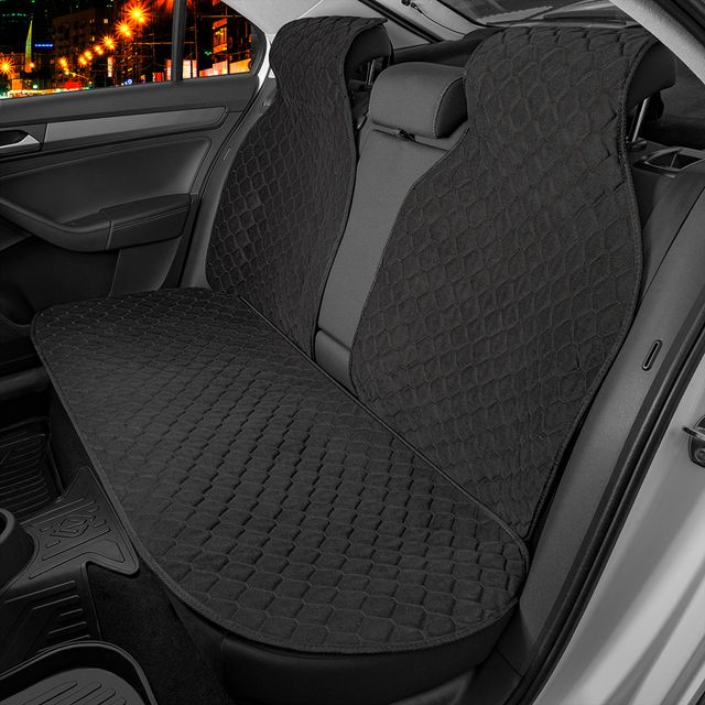 Накидки универсальные Rezkon Алькантара на заднее сидение, цвет Черный/Черные соты. Артикул 8103021110