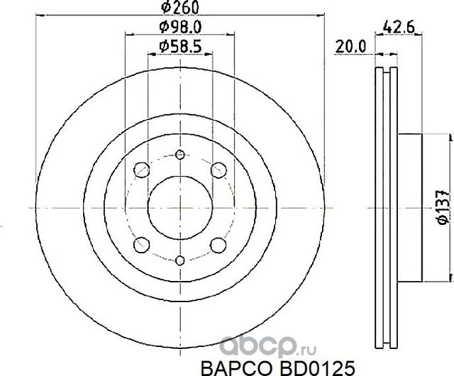 Диск тормозной передний BD0125, (Bapco). Артикул BD0125