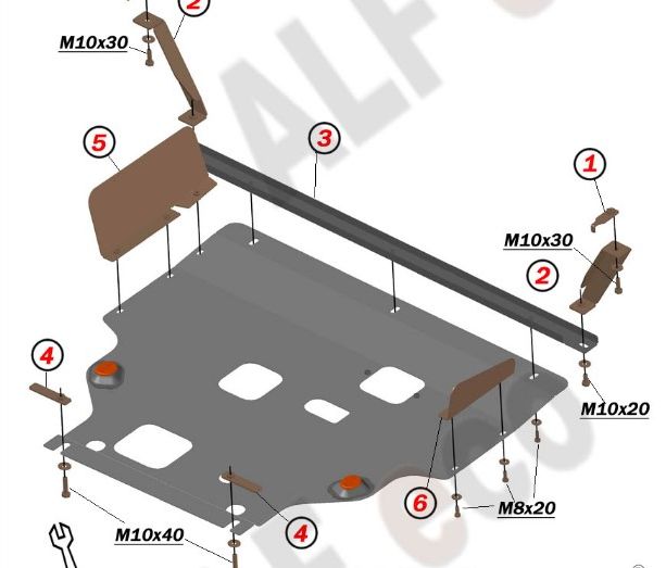 Защита алюминиевая Alfeco для картера и КПП Ford Transit 4WD, FWD 2014-2026. Артикул ALF.07.38al