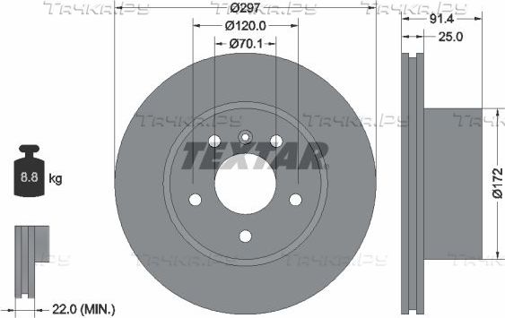 Тормозной диск Textar. Артикул 92129700