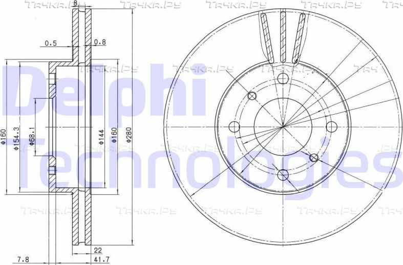 Тормозной диск Delphi передний для Nissan Almera N16 2000-2006. Артикул BG3596