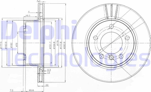 Тормозной диск Delphi передний для BMW 2 F22 2014-2026. Артикул BG3899C